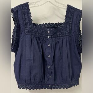 DOEN Tillie Square Neck Buttoned Top Adriatic